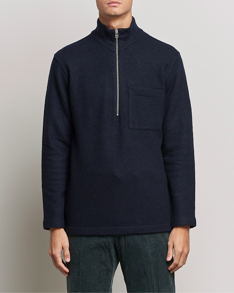 Herr | Tröjor | NN07 | Anders Boiled Wool Half Zip Navy