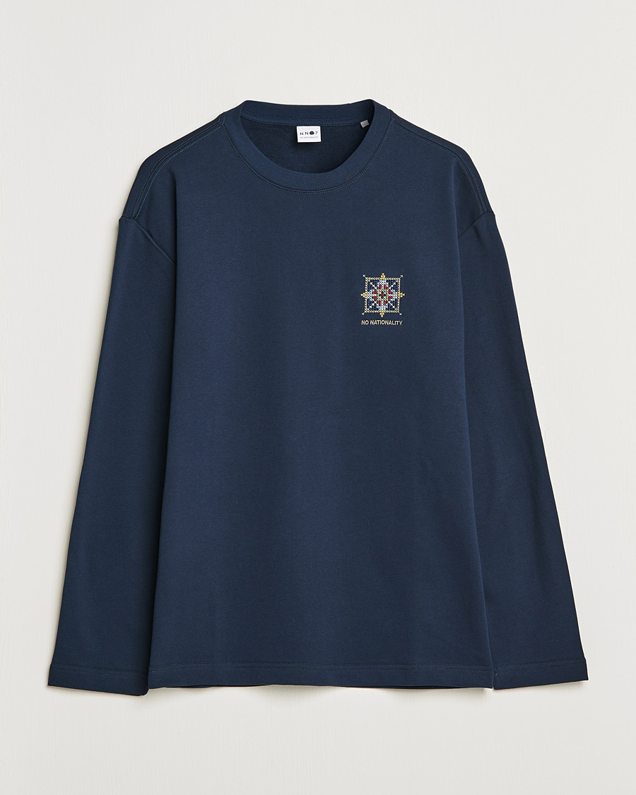 Herr | T-Shirts | NN07 | Alan Heavy Logo Long Sleeve T-Shirt Navy