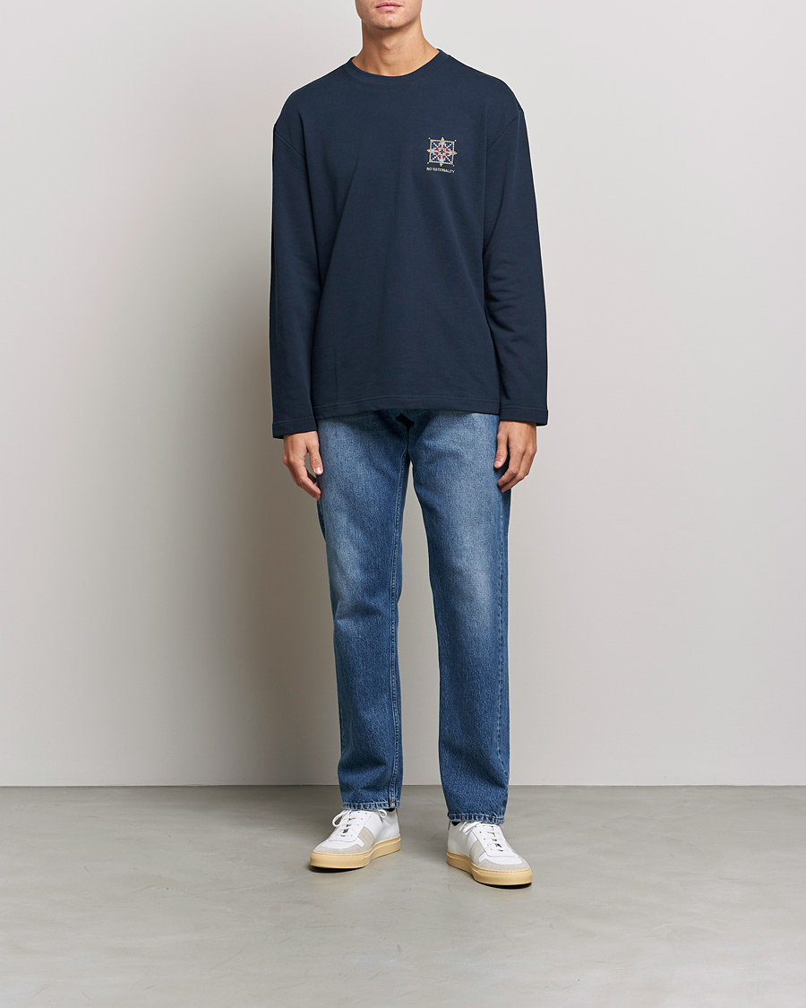 Herr | T-Shirts | NN07 | Alan Heavy Logo Long Sleeve T-Shirt Navy