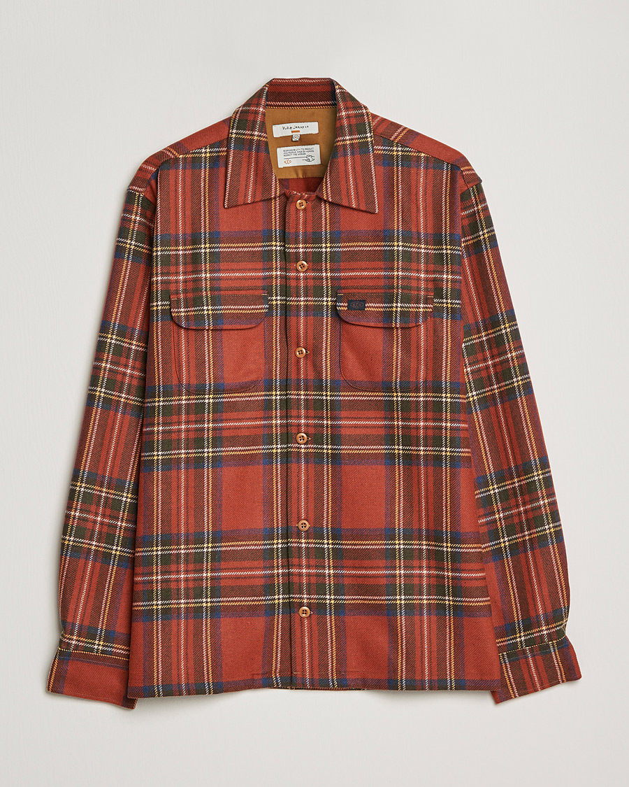 Herr | Skjortor | Nudie Jeans | Sten Wool Tartan Check Shirt Poppy Red