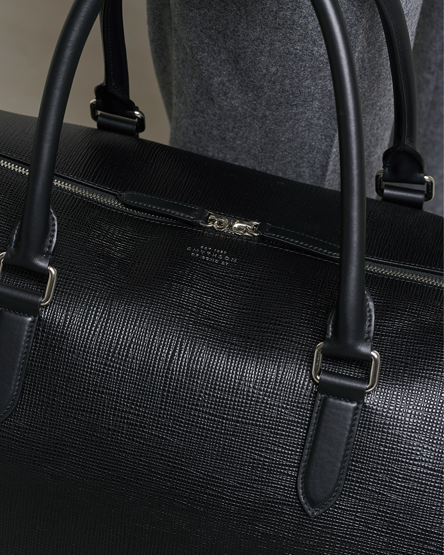 Herr | Smythson Panama Leather Weekendbag Black | Smythson | Panama Leather Weekendbag Black