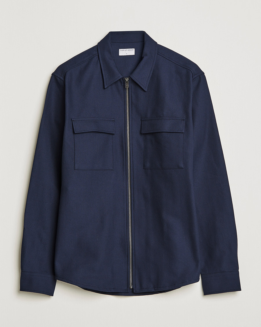 Herr | Skjortor | Tiger of Sweden | Noel P Herringbone Shirt Night Blue