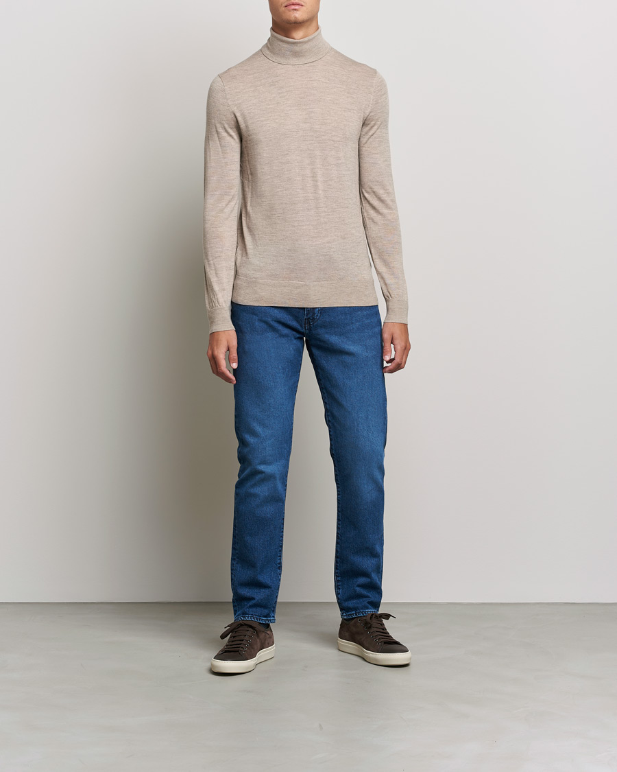 Herr | Tröjor | Tiger of Sweden | Neville Extra Fine Merino Polo Beige Melange