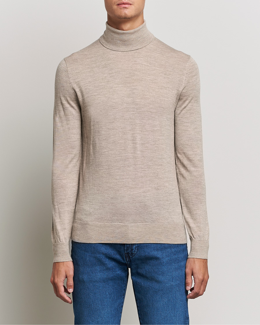 Herr | Tröjor | Tiger of Sweden | Neville Extra Fine Merino Polo Beige Melange