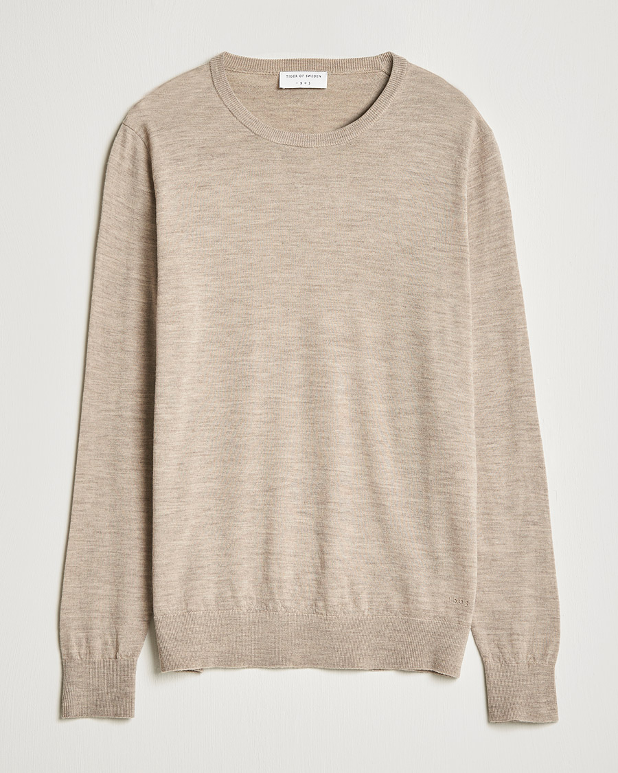 Herr | Tröjor | Tiger of Sweden | Nichols Extra Fine Merino Crew Neck Beige Melange