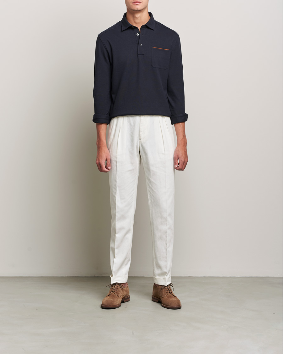 Herr | Pikéer | Zegna | Long Sleeve Cotton Piquet Polo Navy