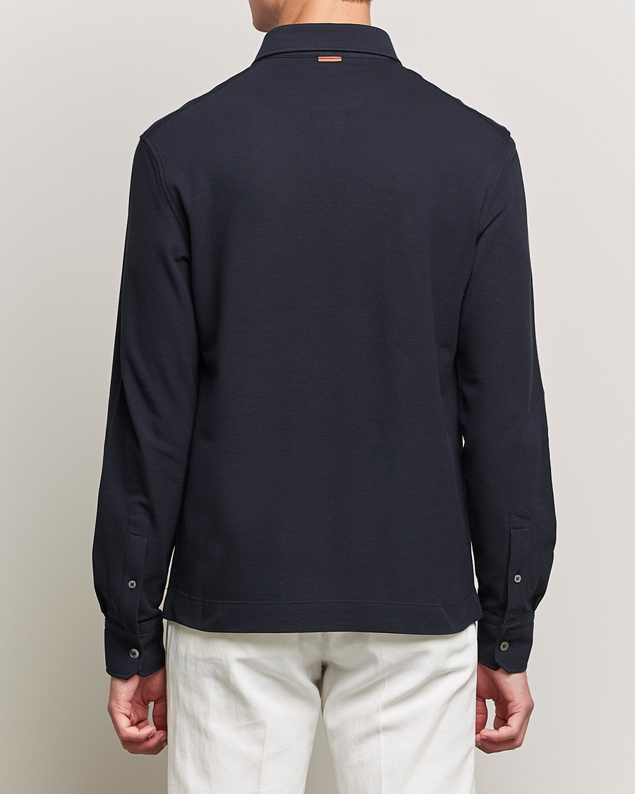 Herr | Pikéer | Zegna | Long Sleeve Cotton Piquet Polo Navy