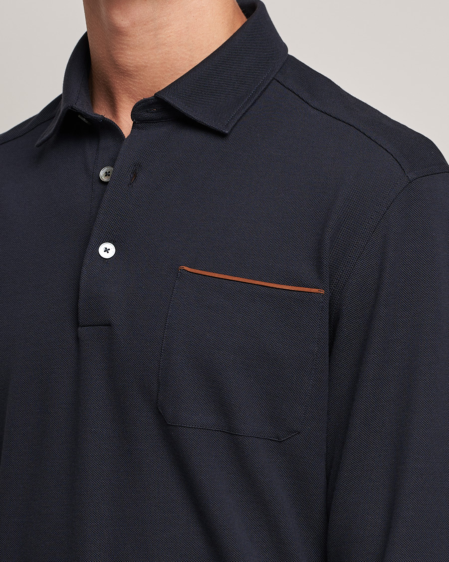 Herr | Pikéer | Zegna | Long Sleeve Cotton Piquet Polo Navy