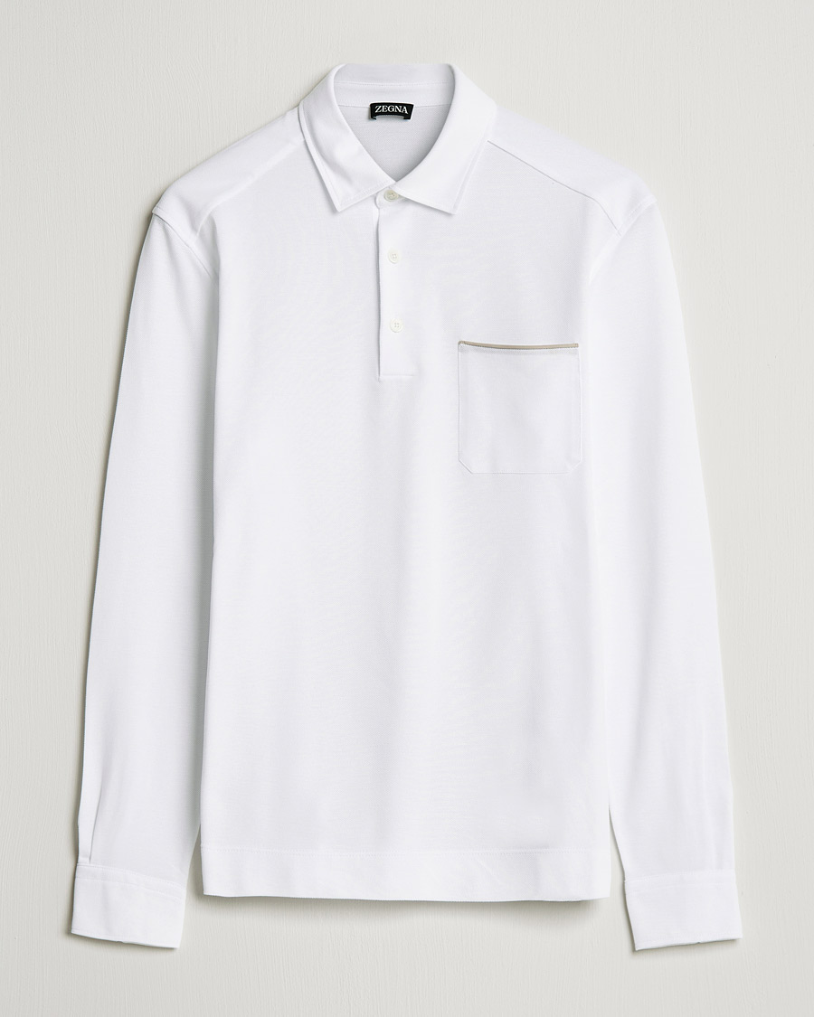 Herr | Tröjor | Zegna | Long Sleeve Cotton Piquet Polo White