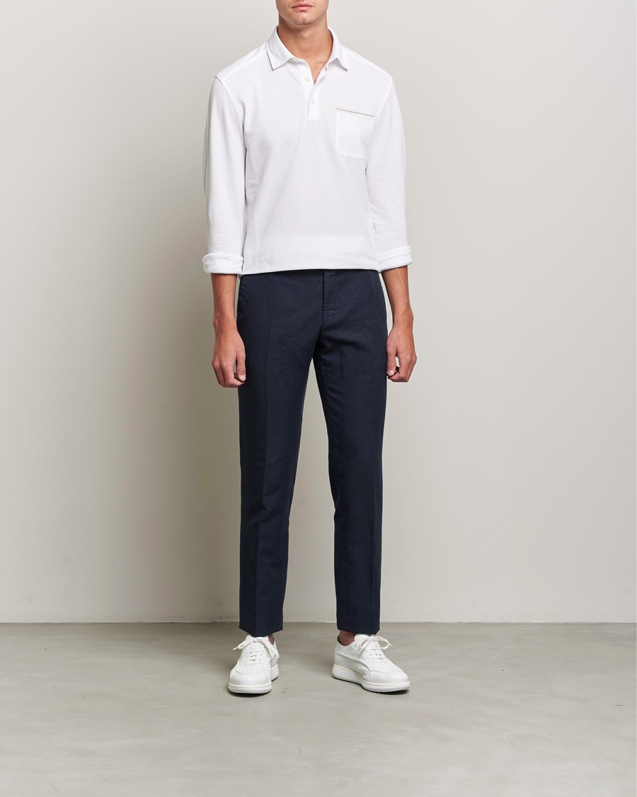 Herr | Tröjor | Zegna | Long Sleeve Cotton Piquet Polo White
