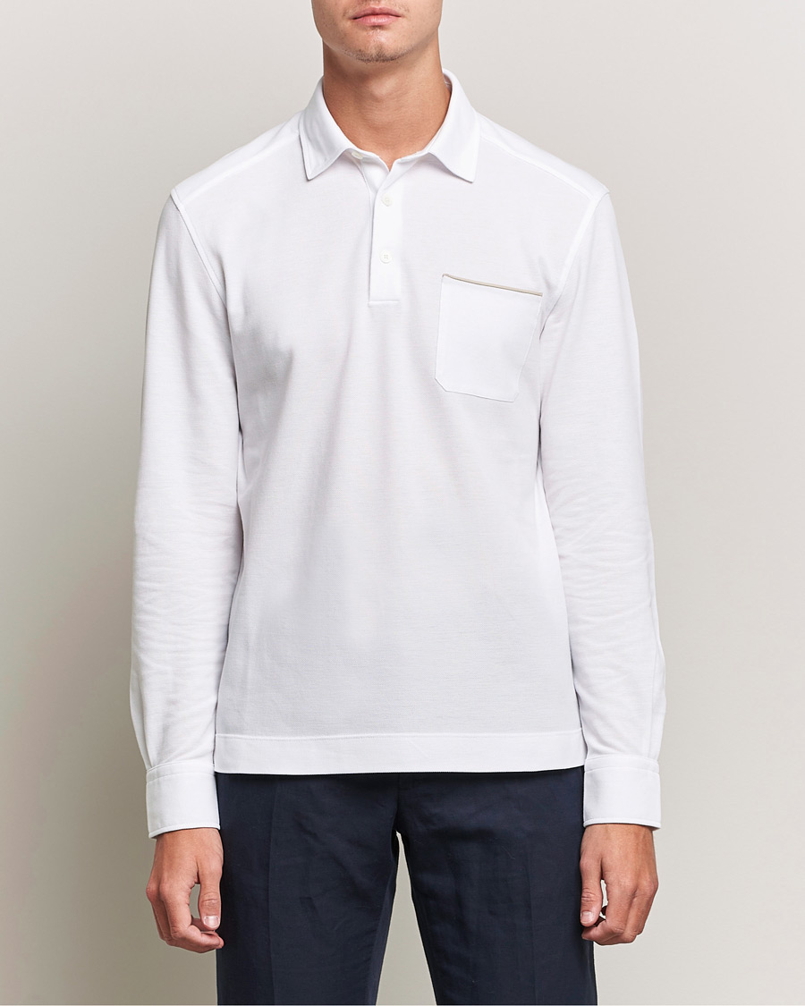 Herr | Tröjor | Zegna | Long Sleeve Cotton Piquet Polo White