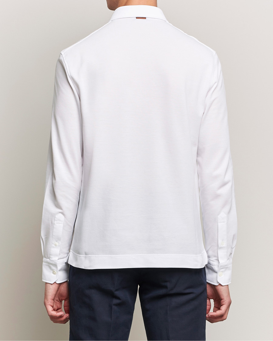 Herr | Tröjor | Zegna | Long Sleeve Cotton Piquet Polo White