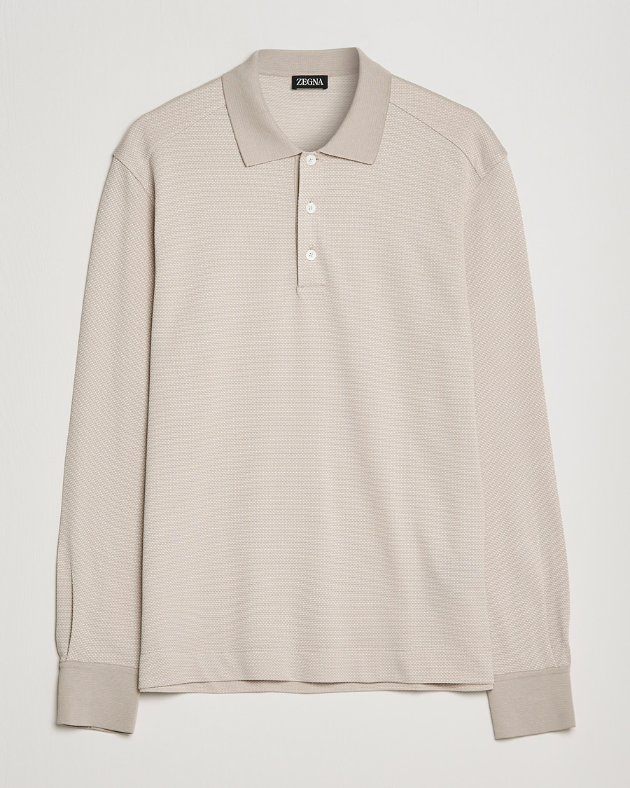 Herr | Tröjor | Zegna | Cotton/Silk Long Sleeve Polo Beige