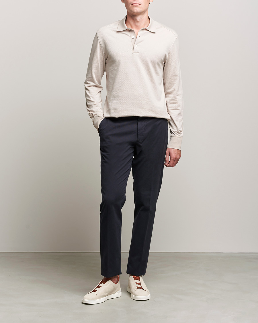 Herr | Tröjor | Zegna | Cotton/Silk Long Sleeve Polo Beige