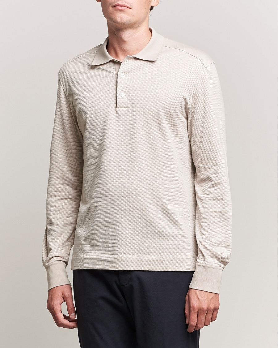 Herr | Tröjor | Zegna | Cotton/Silk Long Sleeve Polo Beige