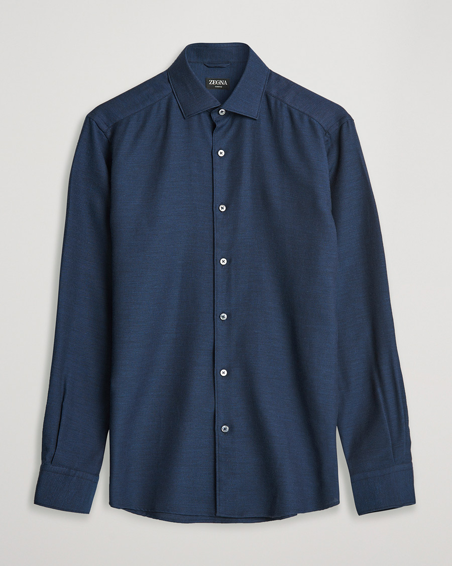 Herr |  | Zegna | Cotton/Cashmere Casual Shirt Dark Blue