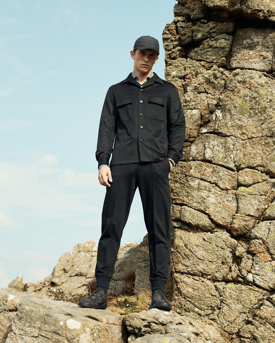 Herr | Byxor | Zegna | Cotton Stretch Joggers Navy