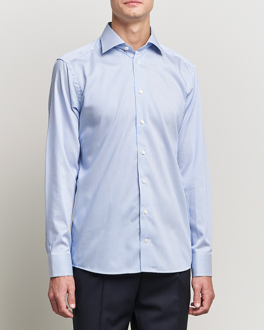 Herr | Eton | Eton | Bengal Stripe Fine Twill Shirt Royal Blue