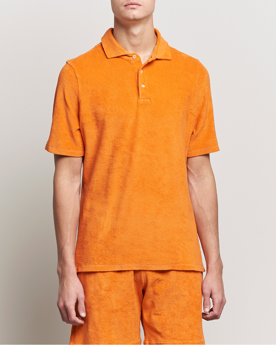 Herr | Terry | Stenströms | Towelling Cotton Poloshirt Orange