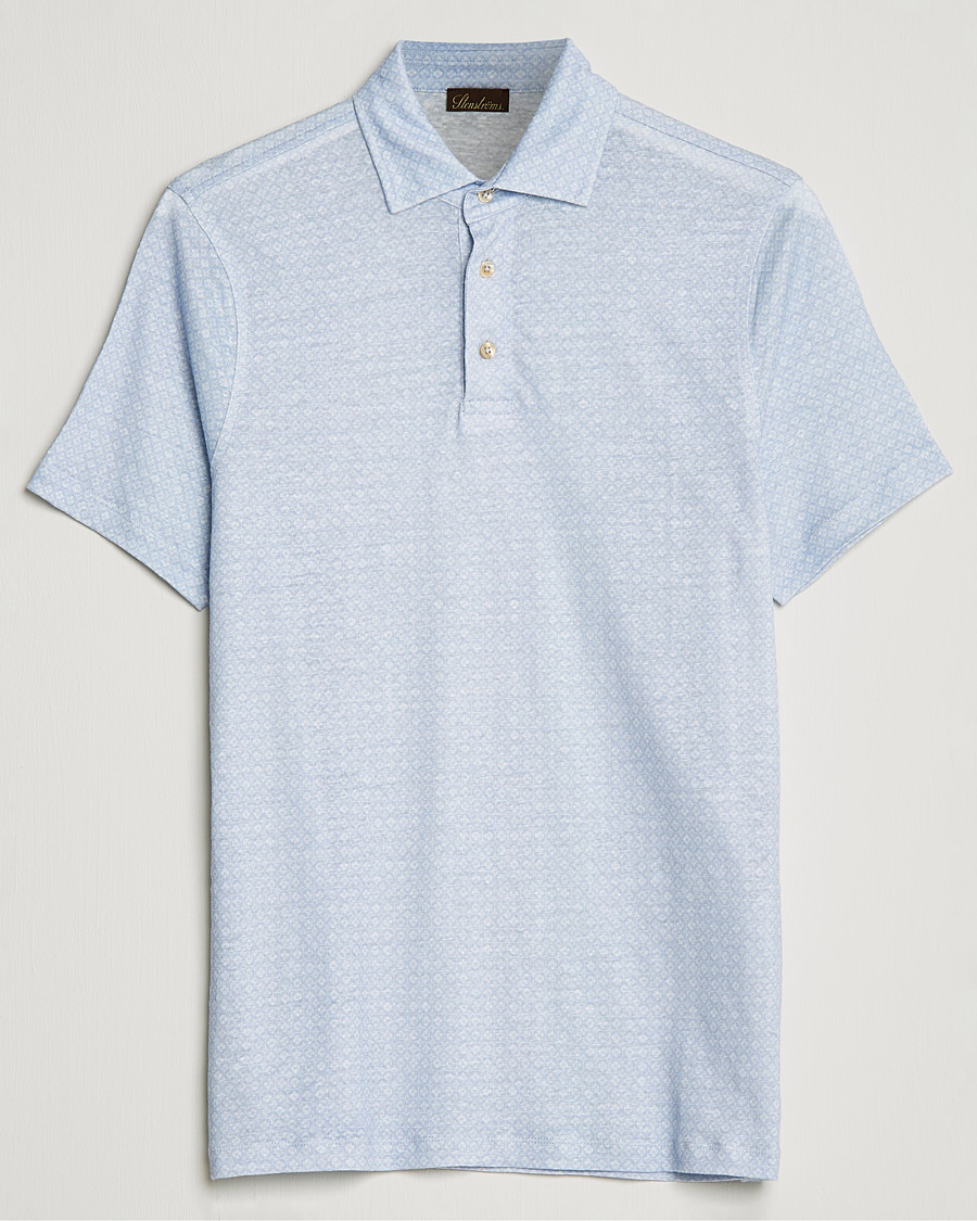 Herr | Pikéer | Stenströms | Printed Linen Poloshirt Light Blue
