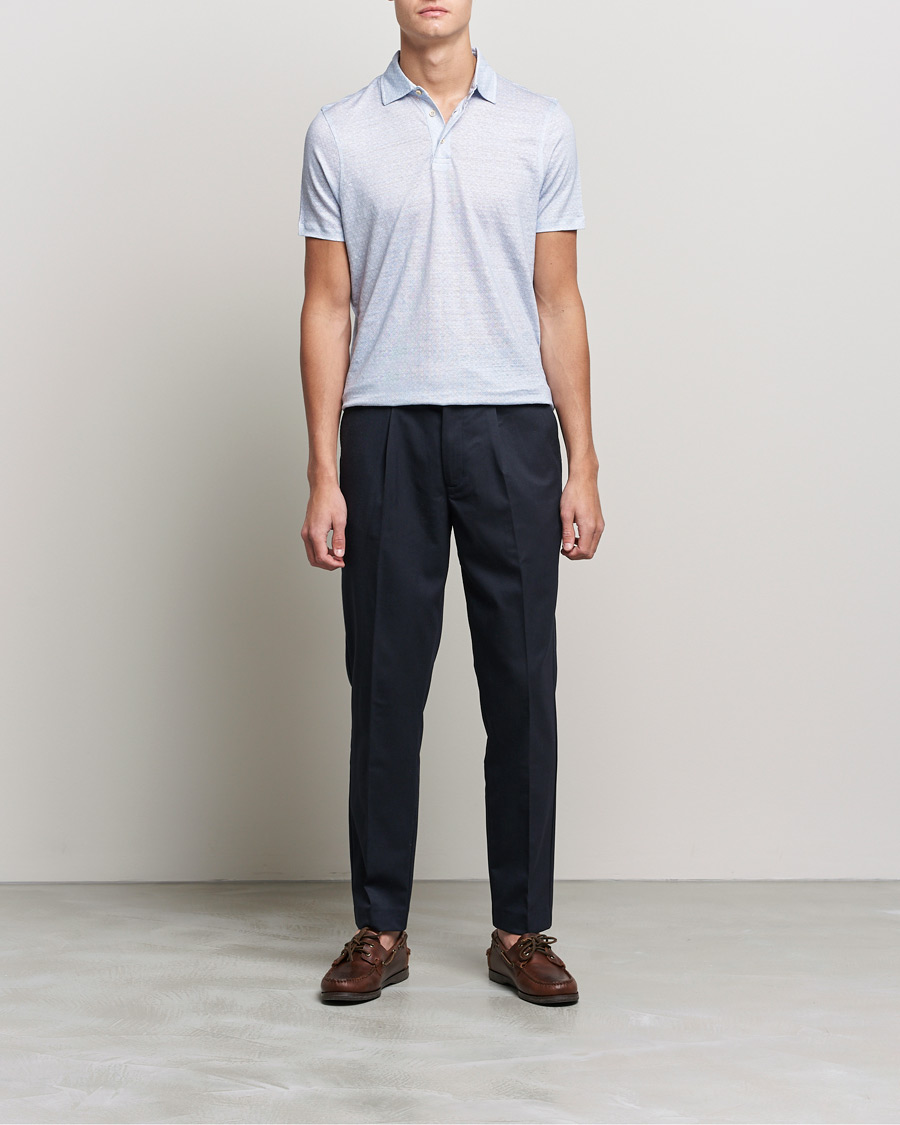 Herr | Pikéer | Stenströms | Printed Linen Poloshirt Light Blue