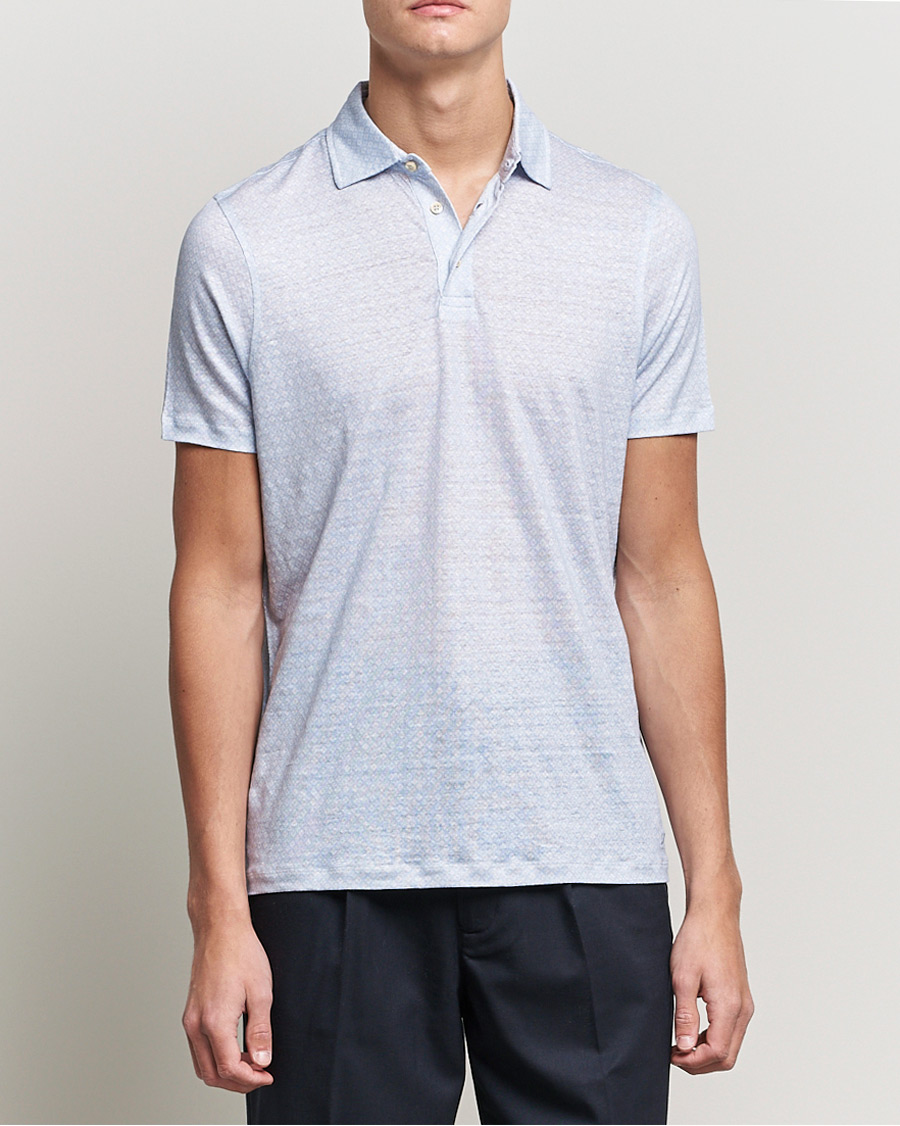 Herr | Pikéer | Stenströms | Printed Linen Poloshirt Light Blue