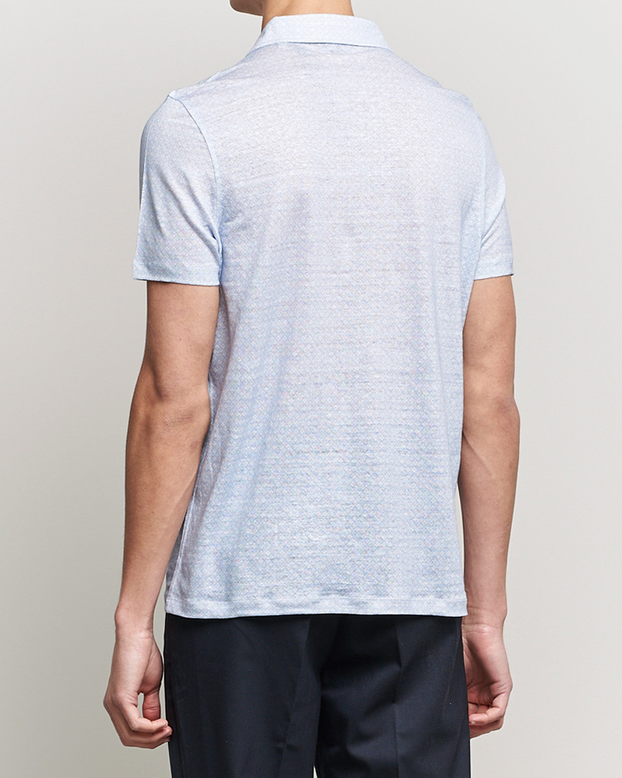 Herr | Pikéer | Stenströms | Printed Linen Poloshirt Light Blue