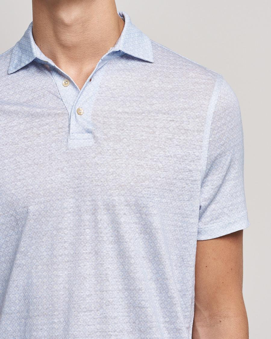 Herr | Pikéer | Stenströms | Printed Linen Poloshirt Light Blue