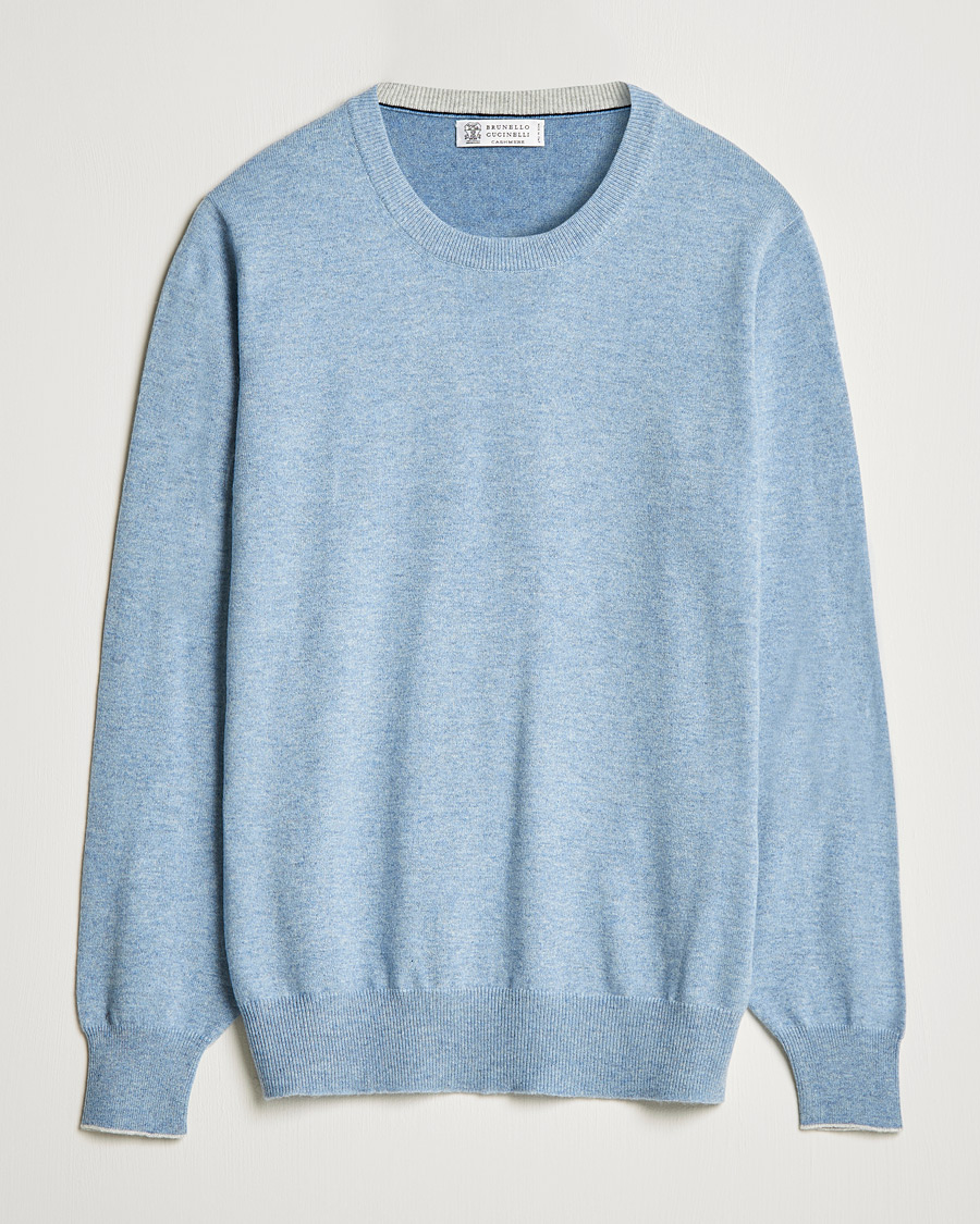 Herr | Tröjor | Brunello Cucinelli | 2 Ply Cashmere Pullover Light Blue
