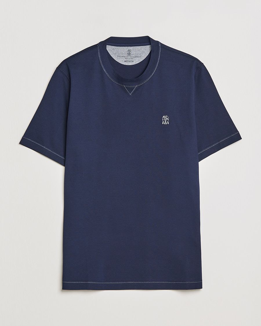 Herr | T-Shirts | Brunello Cucinelli | Short Sleeve Logo T-Shirt Navy