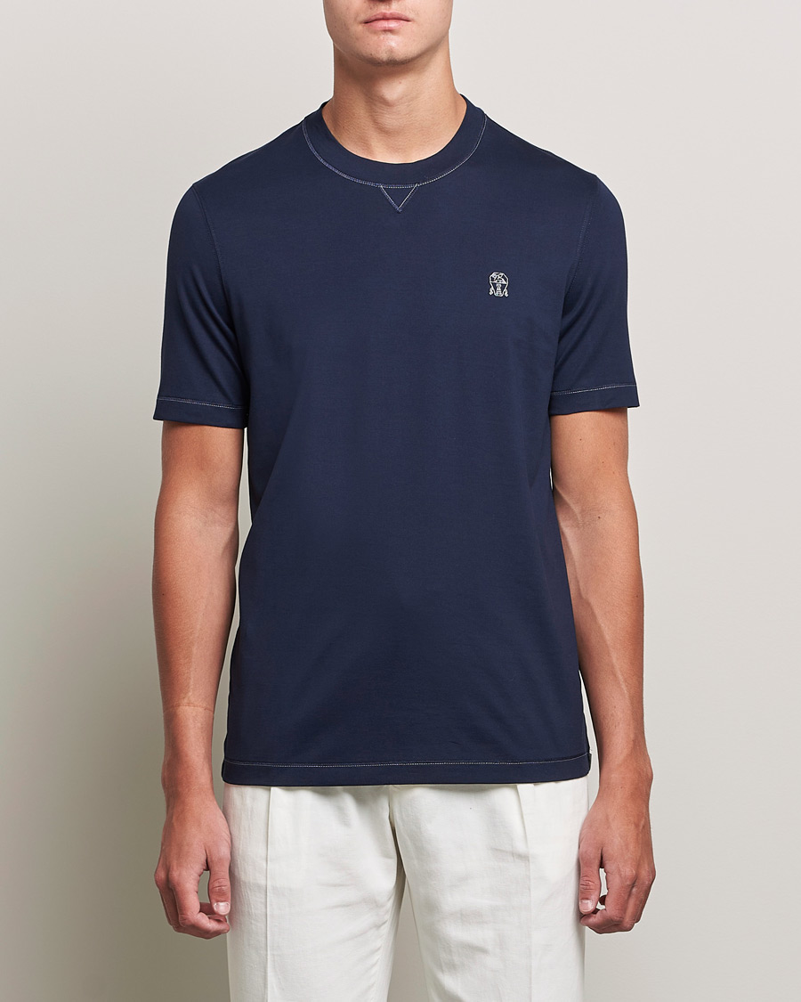 Herr | T-Shirts | Brunello Cucinelli | Short Sleeve Logo T-Shirt Navy