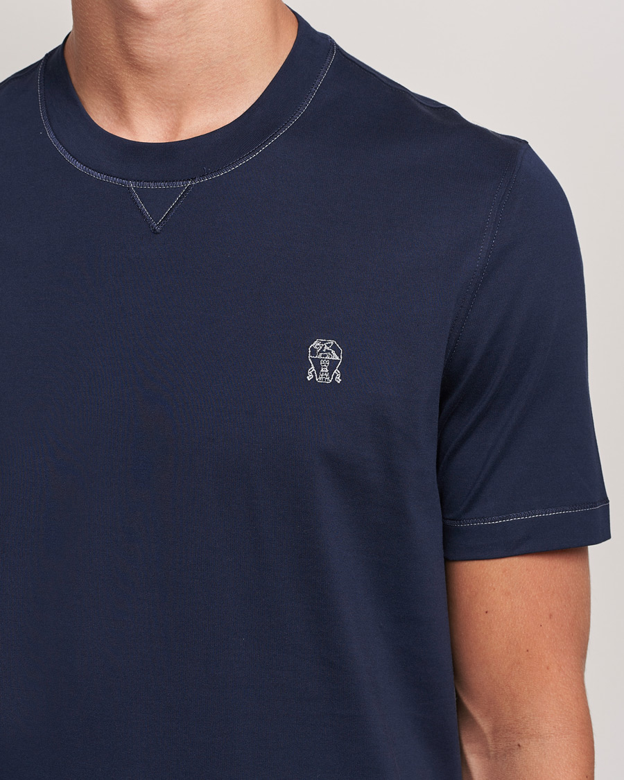Herr | T-Shirts | Brunello Cucinelli | Short Sleeve Logo T-Shirt Navy