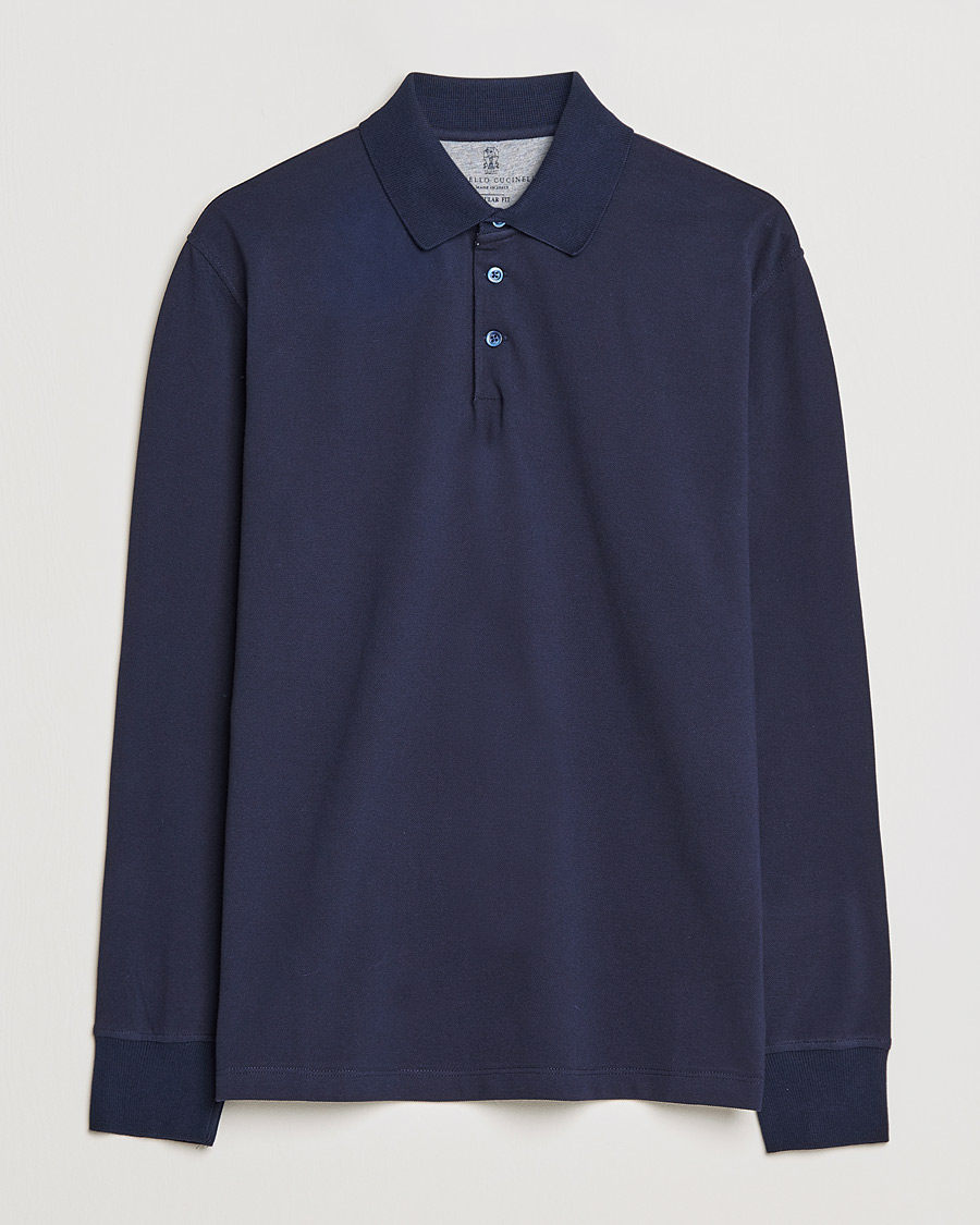 Herr | Tröjor | Brunello Cucinelli | Long Sleeve Polo Navy
