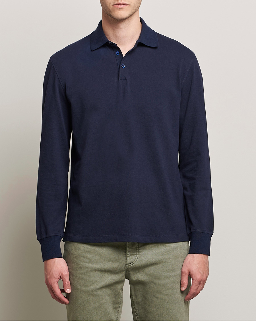 Herr | Tröjor | Brunello Cucinelli | Long Sleeve Polo Navy
