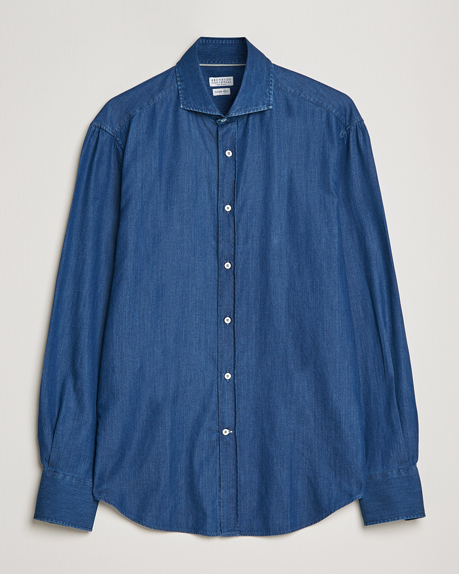 Herr | Skjortor | Brunello Cucinelli | Slim Fit Denim Shirt Dark Indigo