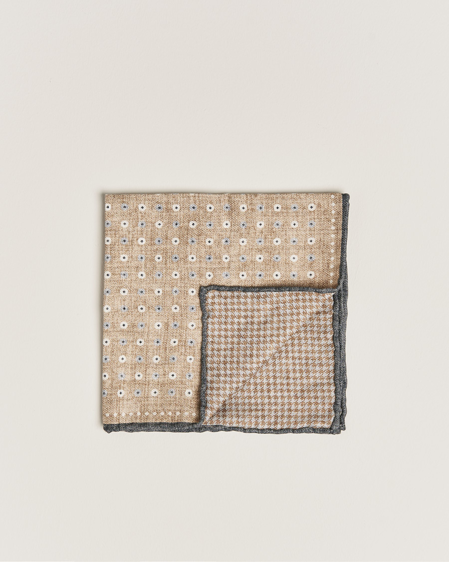 Herr | Brunello Cucinelli Micro Dot Pocket Square Beige/Blue | Brunello Cucinelli | Micro Dot Pocket Square Beige/Blue