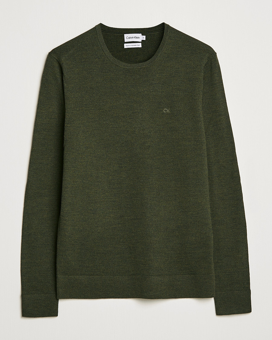 Herr | Tröjor | Calvin Klein | Superior Wool Crew Neck Sweater Dark Olive