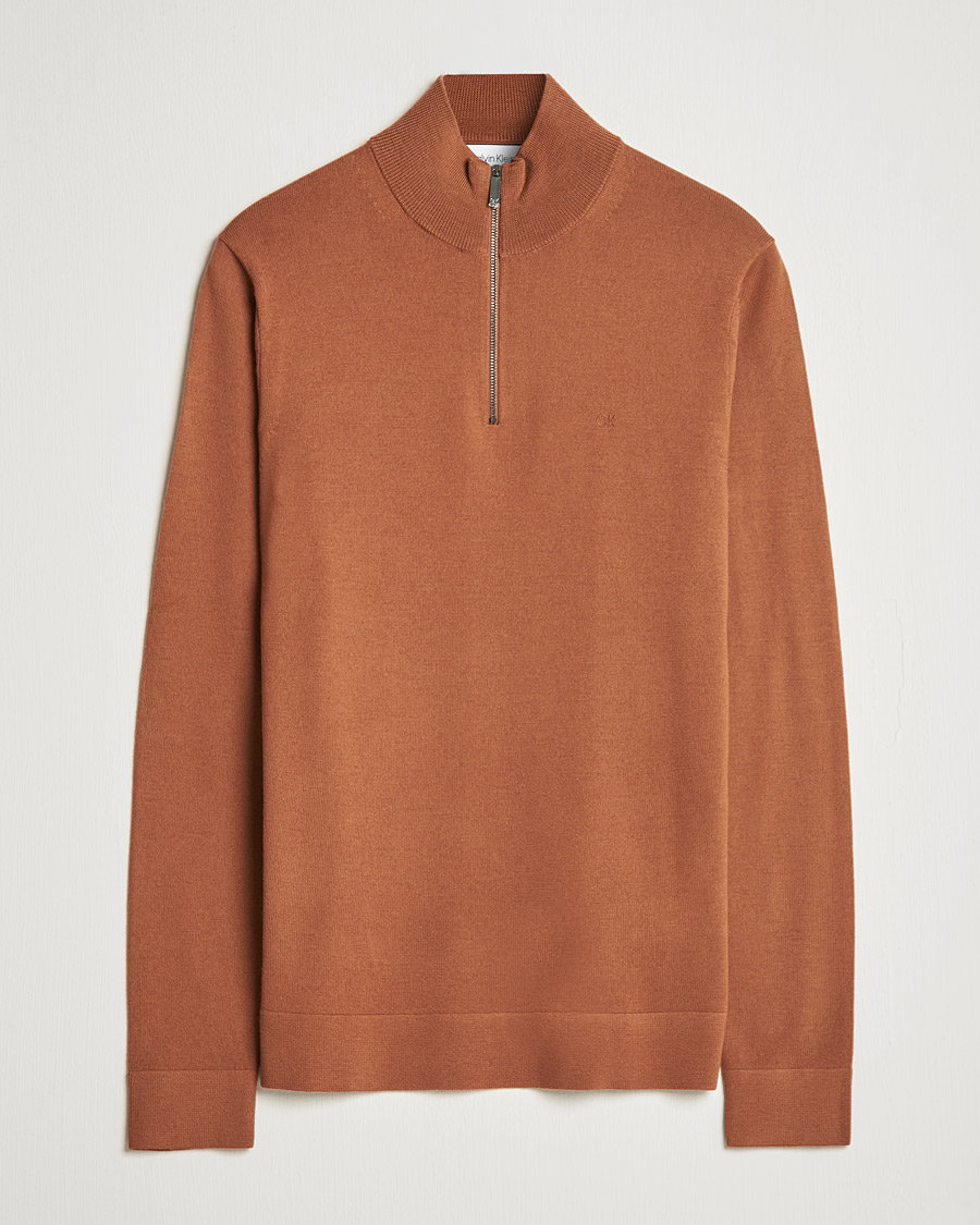 Herr | Tröjor | Calvin Klein | Superior Wool Half Zip Sweater Caramel Red