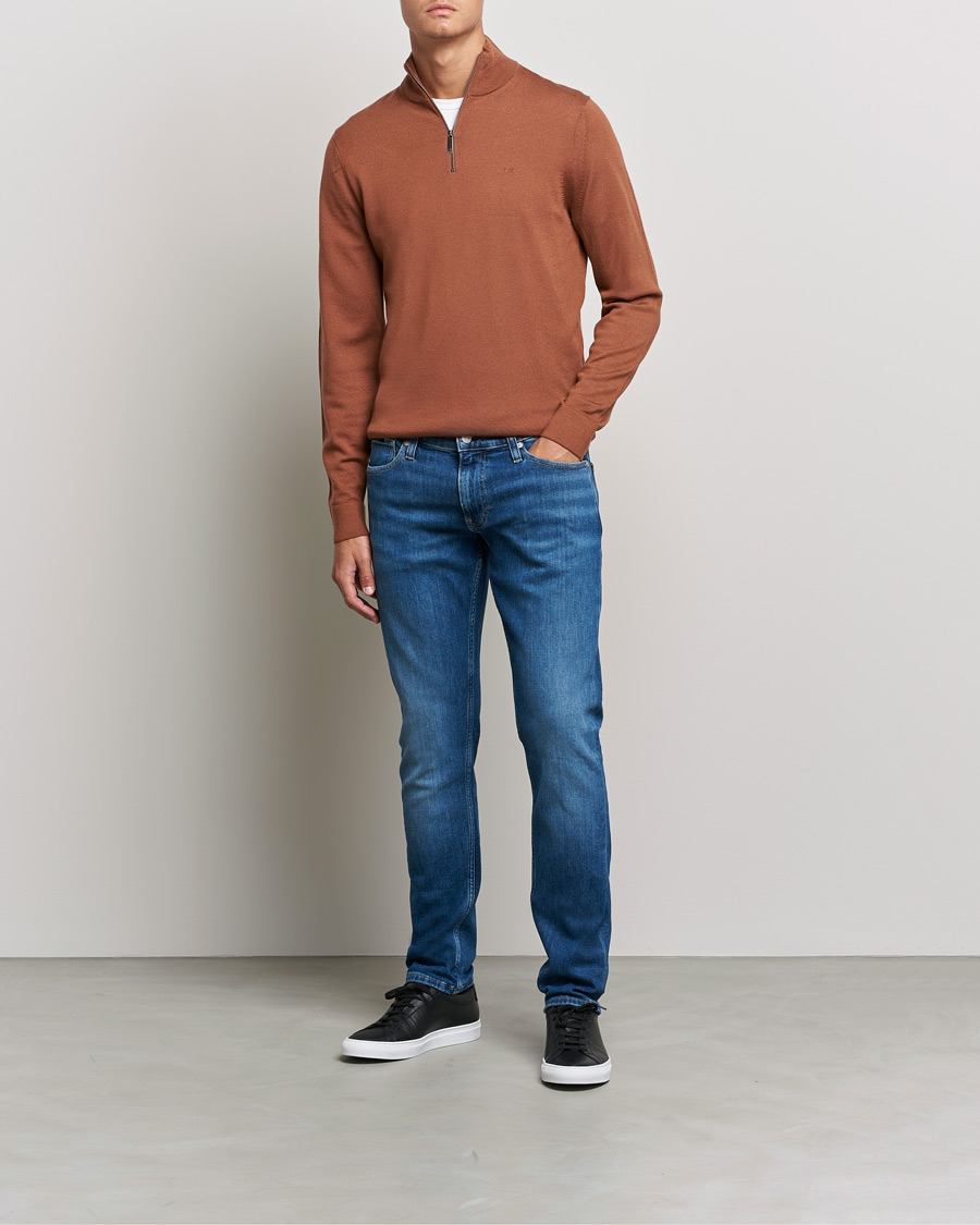 Herr | Tröjor | Calvin Klein | Superior Wool Half Zip Sweater Caramel Red