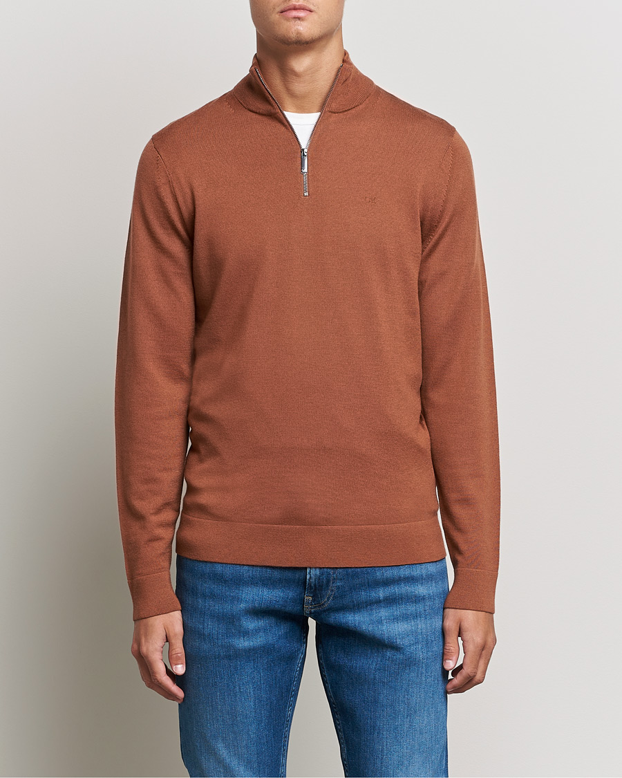 Herr | Tröjor | Calvin Klein | Superior Wool Half Zip Sweater Caramel Red