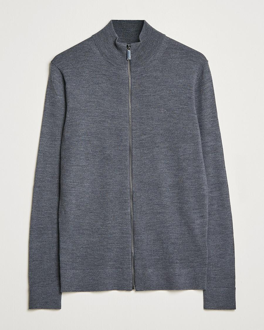 Herr | Tröjor | Calvin Klein | Superior Wool Full Zip Sweater Dark Grey Heather