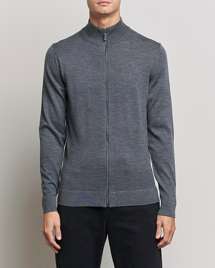 Herr | Tröjor | Calvin Klein | Superior Wool Full Zip Sweater Dark Grey Heather