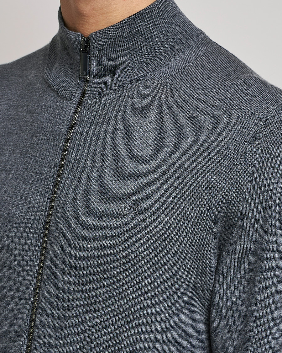Herr | Tröjor | Calvin Klein | Superior Wool Full Zip Sweater Dark Grey Heather