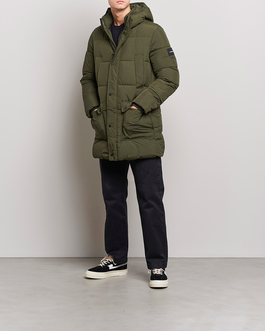 Herr | Jackor | Calvin Klein | Crinkle Nylon Long Puffer Jacker Dark Olive