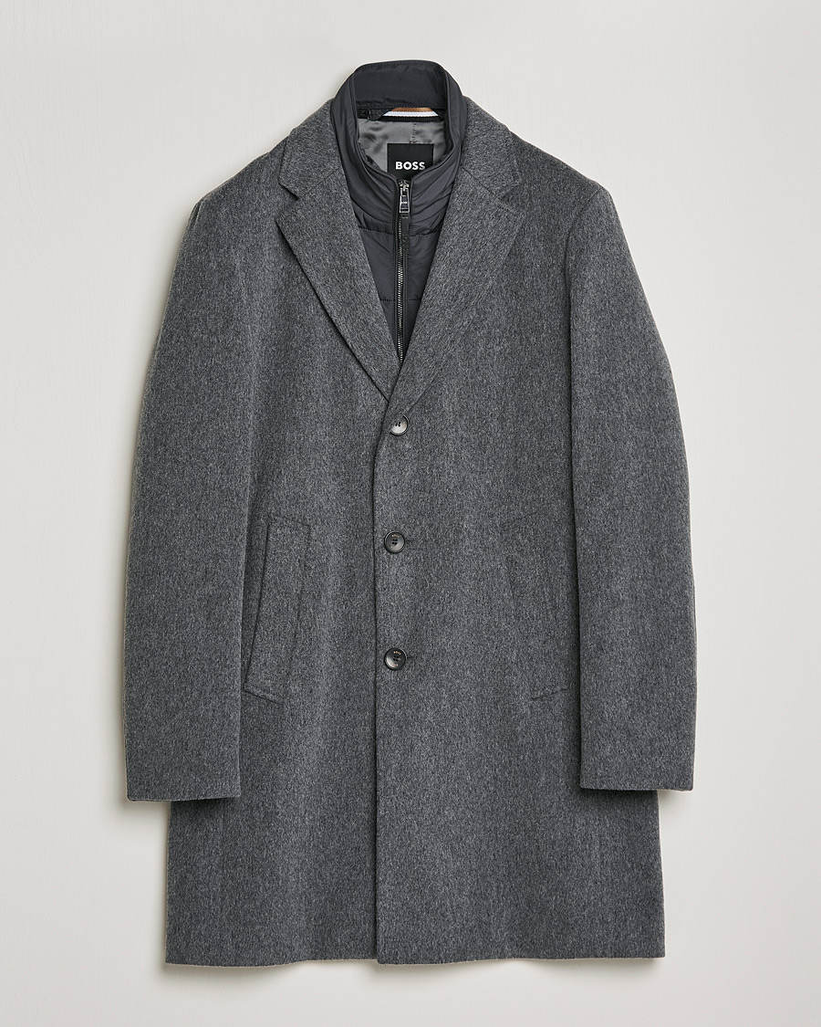 Herr | Jackor | BOSS BLACK | BOSS Hyde Wool/Cashmere Stand Up Collar Coat Silver