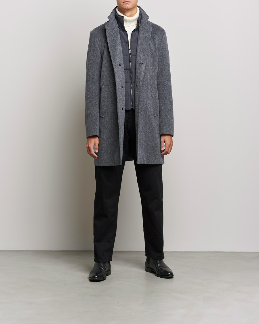 Herr | Jackor | BOSS | Hyde Wool/Cashmere Stand Up Collar Coat Silver