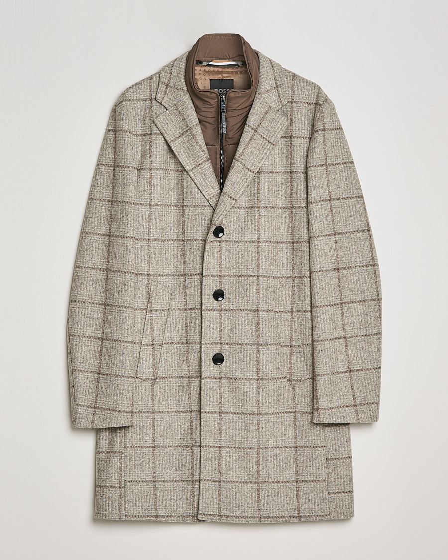 Herr | Jackor | BOSS BLACK | BOSS Hyde Wool Checked Stand Up Collar Coat Medium Beige