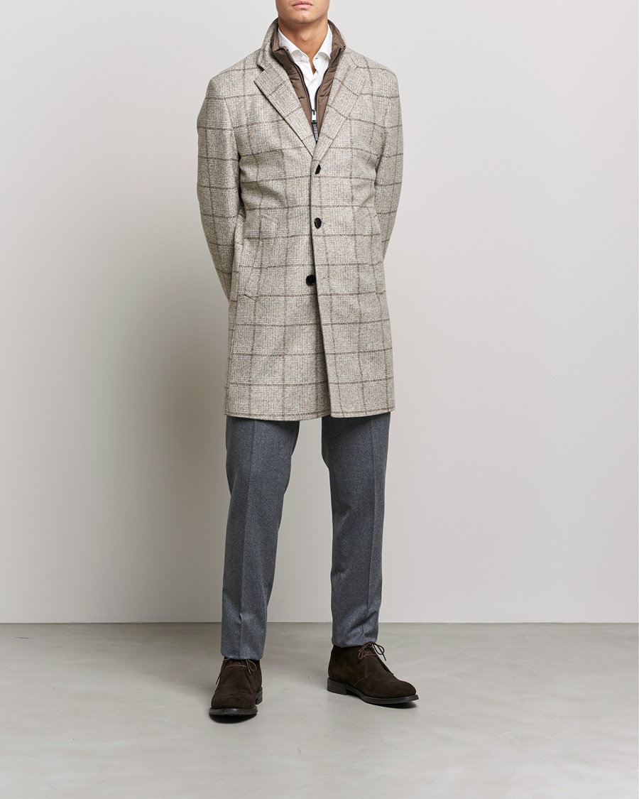 Herr |  | BOSS | Hyde Wool Checked Stand Up Collar Coat Medium Beige