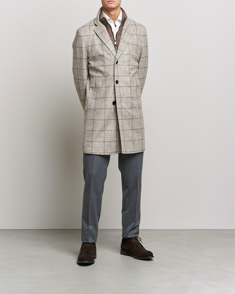 Herr | Jackor | BOSS BLACK | BOSS Hyde Wool Checked Stand Up Collar Coat Medium Beige