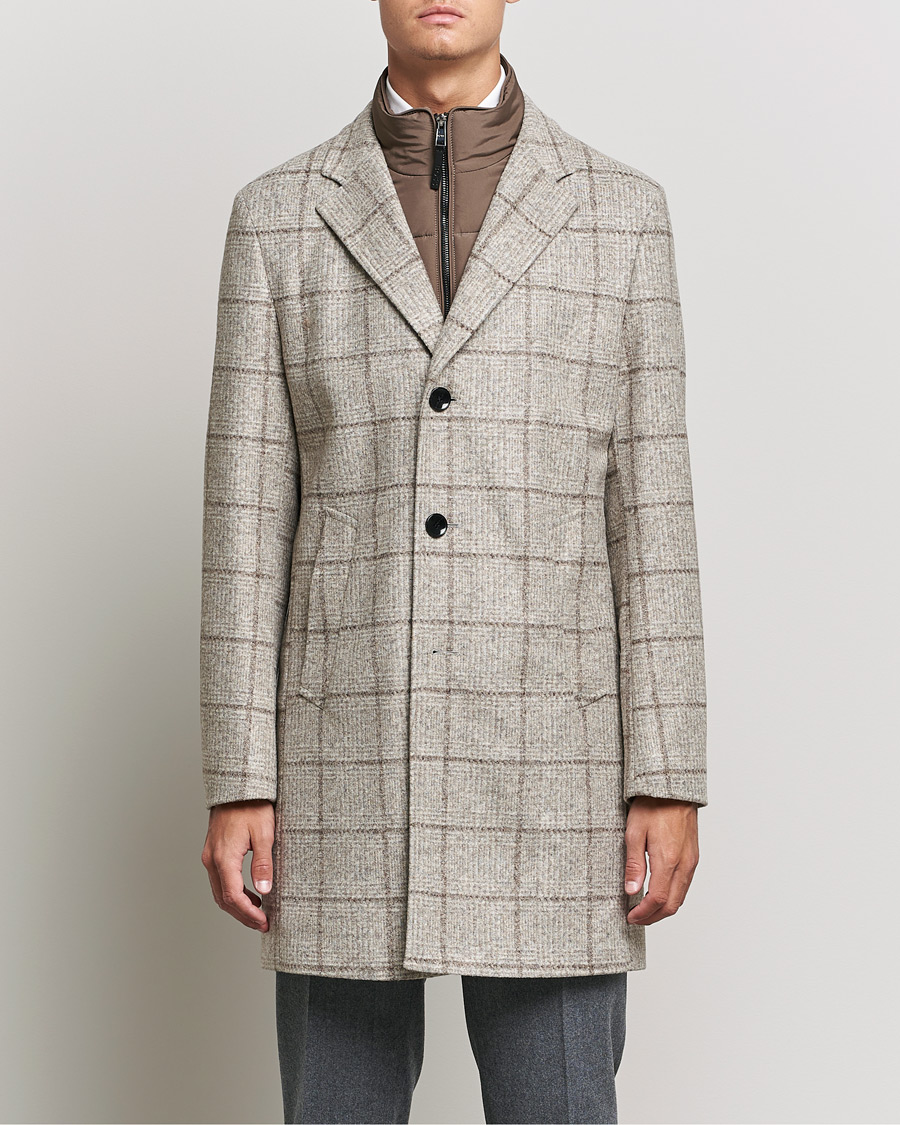 Herr | Jackor | BOSS BLACK | BOSS Hyde Wool Checked Stand Up Collar Coat Medium Beige